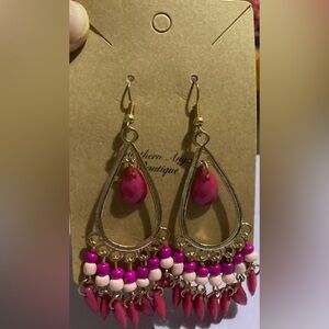 NWT Boutique Pink Teardrop Beaded Dangle Earrings